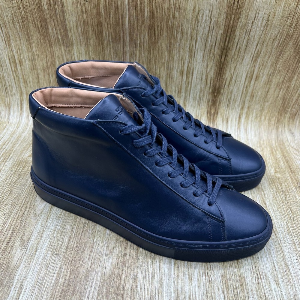 Koio Capri Mid Top Sneakers Men's Size 10 Navy Blue Italian Leather Minimalist